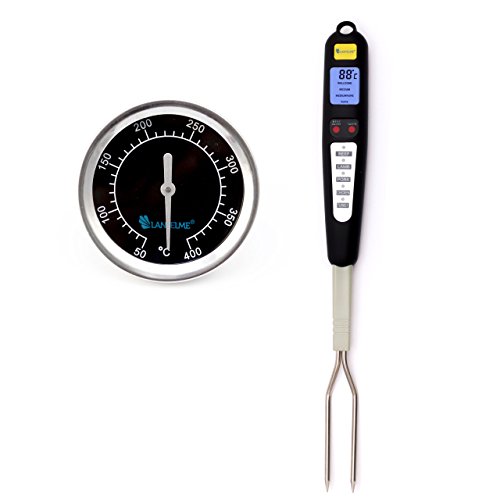 Lantelme 6024 Grillgabel und Grillhauben Thermometer im Grillzubehör Set - Digital Gabel Thermometer und Analog Grillthermometer