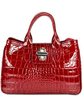BELLI ital. Echt Leder Handtasche Henkeltasche rot lack Kroko Prägung - 36x25x18 cm (B x H x T)