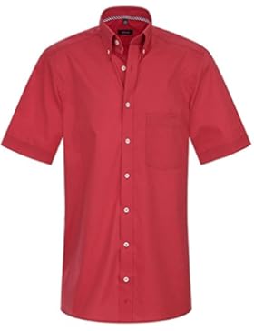 ETERNA Herren Kurzarm Hemd Modern Fit Stretch Button-Down-Kragen rot mit Piping 8877.54.C194