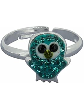 SL-Collection Ring Kinderring Kristall Eule grünblau Grösse einstellbar 925 Silber