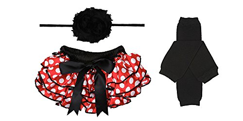 Baby Girl - Bloomer Diaper Cover-Legwarmers-Headband- Gift Set-6-24 Months (Black/Red Polka)