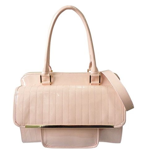 Girly HandBags Women Quilted Patent Faux Leather Totes Shoulder Bag Metallic Frame Elegant Office -- Pink