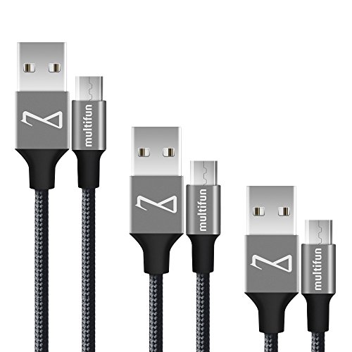 multifun [3 Pack: 30cm/180cm/300cm] Micro USB auf USB Kabel High Speed USB 2.0 A Stecker Datenkabel Extra Langes Nylon Braided Anschlusskabel auf Micro B für Android, Samsung, HTC, Motorola, Nokia, LG, HP, Sony, Blackberry und mehr