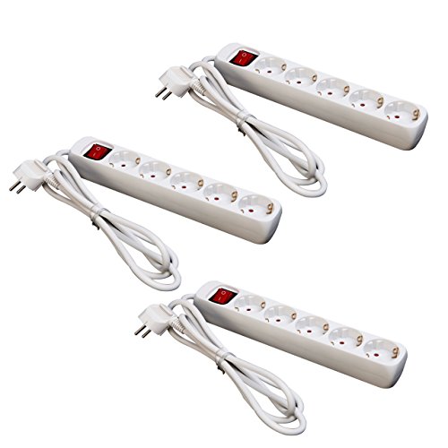 Preisvergleich Produktbild 3 Stück LEX / 5-fach Steckerleiste mit Wippschalter und Kinderschutz / Steckdosenleiste Verlängerungskabel