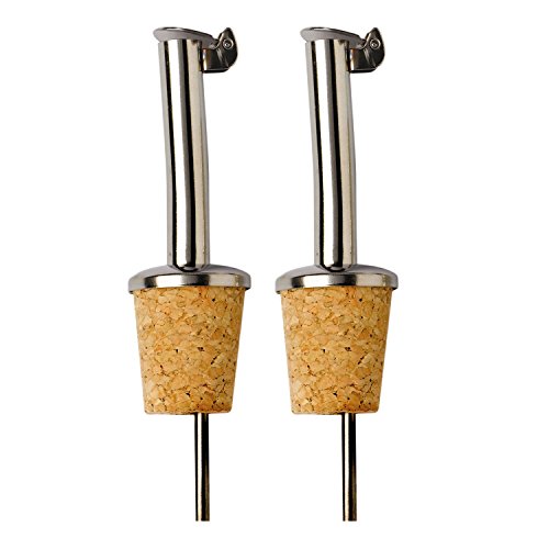 2 pezzi: versatore per olio, in acciaio inox con beccuccio, motivo: tappo di sughero: per olio, aceto, ecc: Coperchio superiore ribaltabile