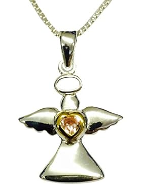 Sterling Silber & Vergoldet Kindes Schutzengel Geburtsstein Halskette–Rosa Cubic Zirkonia–Oktober