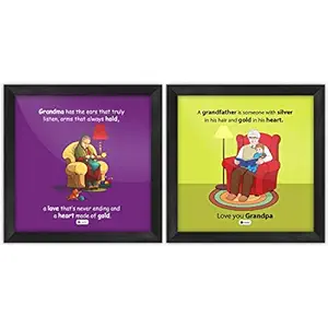 Indigifts Grandparents Granddad and Grandma Quote Printed Synthetic Wood Poster Frame (8x8 inches) - Set of 2