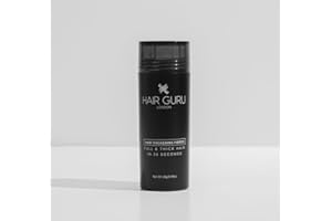 HAIR GURU LONDON GURU LONDON Thickening Fibres 28g | 15 Colours | Instantly Conceals Loss or Thinning Patches | Full & Thick Hair In Seconds | Powder for Women & Men (Black)