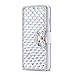 Produktbild Homikon PU Leder Hülle Retro Schön Glänzend Glitzer Diamant Schmetterling Schutzhülle Brieftasche Ledertasche Handyhülle Mädchen Frau Flip Wallet Case Kompatibel mit iPhone 4/4S - Weiß