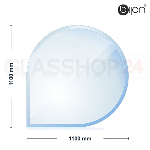 6mm Kamin Glasbodenplatte - Tropfenbogen 1100 x 1100mm - 18mm Facette // kostenloser Versand