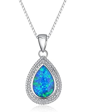 City Ouna® 925 Sterling Silver Chain Elegant Blue Opal femmes Pendentif eau Forme Collier-Drop pour Femme Valentine...