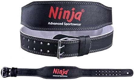 Ninja Weight Lifting Leather Belt 4" Power Lever Double Prong Back Padded (Medium (Waist 30-34 Inches))