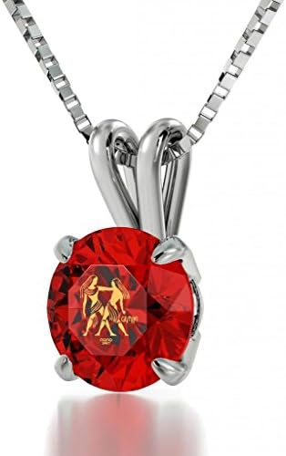 925 Sterling Silver Zodiac Pendant Gemini Necklace 24ct Gold inscribed on Red Crystal, 18"