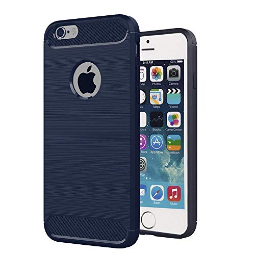 HUSHCO Funda iPhone 7 iPhone 8 Carcasa [Textura Fibra de Carbono] Ligera Silicona Suave TPU Gel Bumper Case Cover de Protección Antideslizante [Anti-Rasguño] [Anti-Golpes] Caso - Azul