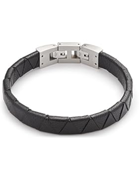 Leonardo Jewels Damen Herren Armband Men Padua Edelstahl Leder schwarz 22.5 cm 016425