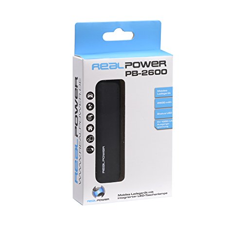 RealPower PB-2600 externer kompakter Akku Batterie Handy Ladegerät Powerbank 2600 mAh für iPhone, iPad, Samsung Galaxy und weitere Smartphones (schwarz) - 4
