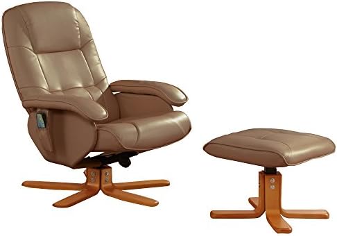 Stress Away Black Leather 360° Swivel Reclining Chair with Massage Feature & Foot Stool (Massage Chair, Camel)