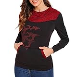 Yvelands Damen Langarm T-Shirt Printing Langarm-Kapuzenshirt Kapuzenpullover Tops Bluse(CN-S,Rot)