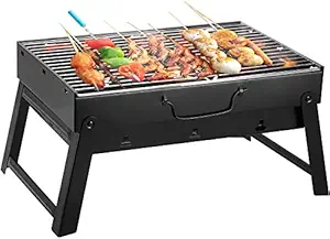 SKOFRI Stainless Steel Outdoor Folding Barbecue Grill Portable Charcoal Stove BBQ Tandoor Foldable Grill Steel -Black