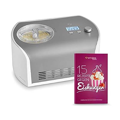 Springlane Kitchen Machine à glace Sorbetière Électrique Elli avec compresseur de 1,2 litre, en acier inoxydable pour yaourt glacé, sorbet et crème glacée, 135 W, écran LCD, Minuterie!