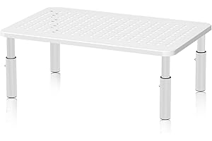 Bracwiser Monitor Stand Riser, White Metal Computer Stand, 3 Height Adjustable Screen Riser with Mesh Platform for PS4, Laptop, Printer, Notebook and All Flat Screen, Holds Up to 20KG