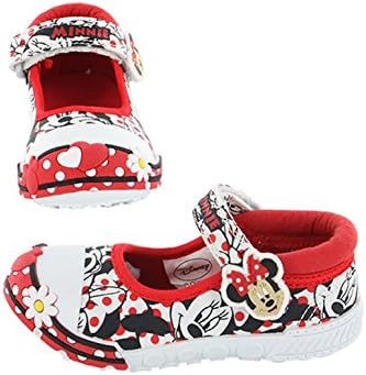 GIRLS DISNEY MINNIE MOUSE RED/NAVY GLITTER CANVAS VELCRO PUMP TRAINER SHOES 4-10 (UK 9 Infant, Red)