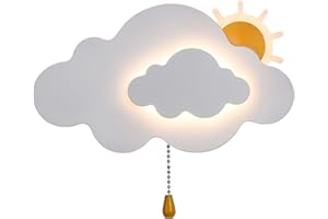 ACMHNC Forma de Nube Lámpara de Pared Infantil Con Interruptor, Apliques de Pared Madera Para Dormitorio Niños Niñas, Luz de Pared Interior Con Pantalla Vidrio Blanco, Lámparas de Pasillo E27,Blanco