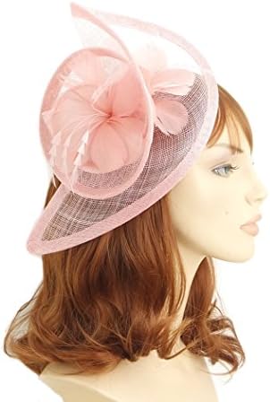 Pale Pink Colour Sinamay Twisted Tear Drop Double Feather Flower Hair Fascinator on Sprung Clip - Fabulana