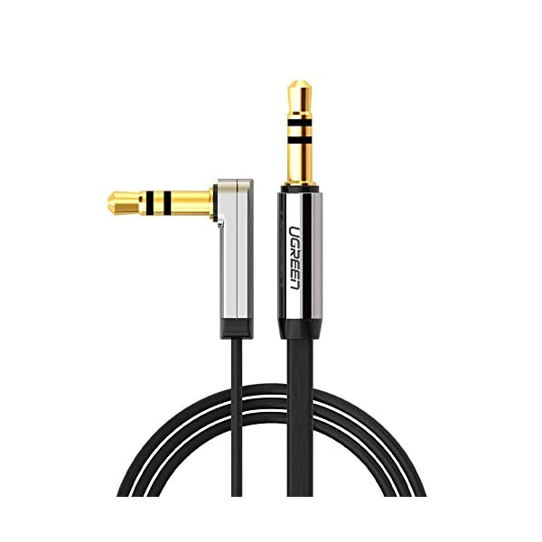 UGREEN Aux Kabel Auto Handy Klinkenkabel 90 Grad Gewinkelt Audio Kabel Klinke 3,5mm auf 3,5mm Flach für Kopfhörer, MP3, Stereoanlage, iPhone 7, Auto usw.