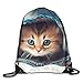Produktbild HLKPE Animal Cat Jeans Kitten Cute Gym Drawstring Bags Travel Backpack Tote School Rucksack