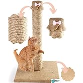 Bypet Kedi Tırmalama Direği - Doğal J&uuml;t Halat Kedi Tırmalama ve Oyun Platformu (Pembe Papyon)