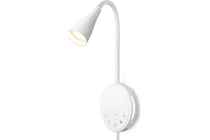 ‎SANKEDOU SANKEDOU weiße LED Wandleuchte, Buch Licht zum Lesen im Bett mit Touch Control, 5 Dimmbar, USB Ausgang, Nachtlicht, Timer Funktion, Flexible Schwanenhals Bett Licht, Aluminium