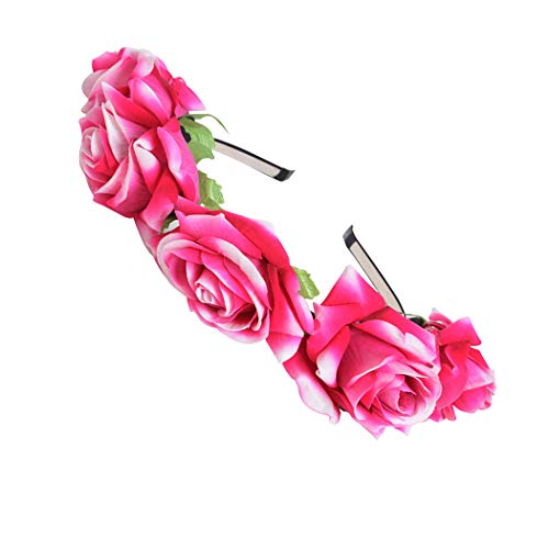 FORLADY Rose Flower Ring Hoop Beach Holiday accesorios de disparo floral de la flor diadema Crown Garland - guirnalda de flores ajustable para mujeres niñas Festival de vacaciones