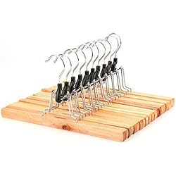 Tebery Lot de 10 cintres en Bois Naturel Massif pour Jupes et Pantalons