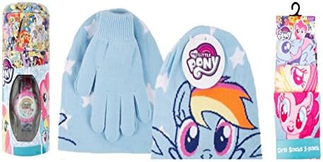 Officiall Licensed My Little Pony Watch Money Tin Hat Gloves Socks 7PC Gift Set (12-2, Blue)