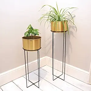 Zain Decor Home Decorative Copper Flower Stand Floor Flower Plant Vase Shelf Balcony Floor Morden Plants Pots (Small-25,Medium-30 Inch)