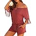 Produktbild Damen Bekleidung DOLDOA Frauen Mädchen Elegante Frühling Tassel Trägerloser Overalls Casual Romper Playsuit Jumpsuit Kurze Hosen Oberteile Slim Hemd Bluse Tops Kurzarm Solide T-Shirt Mode Sommer Blusen Schöne Pullover Sweatshirt Top Tops Street shirt (EU:44, Weinrot)