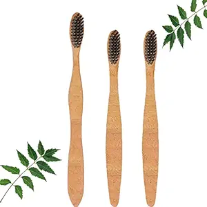Mini Storify Truly Organic 2 Kids and 1 Adults Neem Toothbrush with Activated Charcoal and Biodegradable Handle Natural, Soft Bristles, Eco-Friendly, Wooden Tooth Brushes (Pack of 3)
