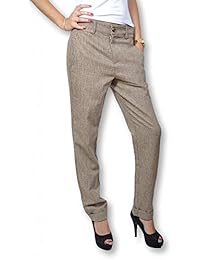 Lavand – Pantalón para mujer talla baja – Pantalón para mujer telas pie de gallina de color marrón