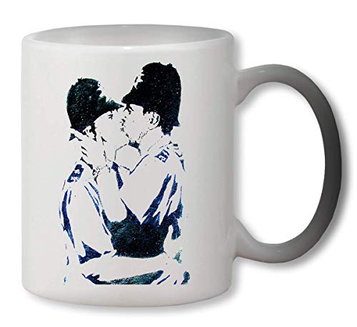 KRISSY Banksy Graffiti Cops Kiss Heat Colour Changing Mug Cup Café Vaso