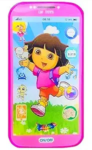 Weexty My Talking First Learning Kids Mobile Smartphone with Touch Screen and Multiple Sound Effects, Along with Neck Holder for Boys & Girls (Dora)