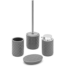 Set Bagno 4 Pezzi | Dispenser, Portaspazzolini, Portasapone E Scopino | Design Moderno In Ceramica Bianca - Foto 8