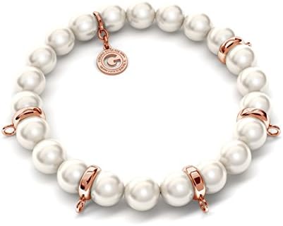 GIORRE ¤ New Flexible Bracelet With Pearls (swarovski Pearl) For 5 Charms ¤ Sterling Silver 925 ¤ Circuit : ~16,5 cm | PEARL : SWAROVSKI CREAM | SILVER : Rose Gold 18K Plating