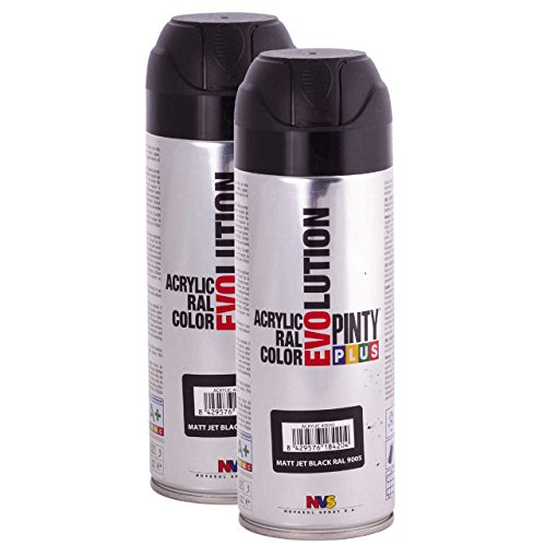 Secado rápido - acrílico Spray de pintura PintyPlus Evolution - Pack de 2 - mate Jet Negro