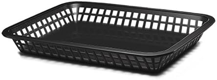 Tablecraft by Chefline6X Fast Food Polypropylene Rectangular Grande Platter Baskets, Black, 27.5x20x4cm, Burger, Chips, Hotdogs
