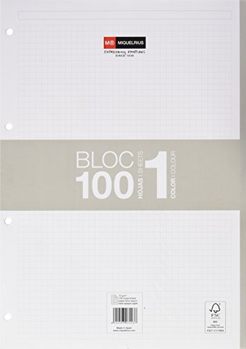 Miquelrius - Recambio hojas A4, 100 hojas, cuadrícula 5 mm, 4 taladros, color gris