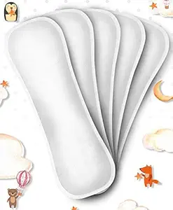 Paw Paw Baby Insert Pads Reusable Soft 5 Layers Inserts for Baby Cloth Diaper, High Absorbing Washable Liners White (Set of 5)