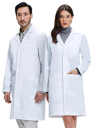 Dr. James Bata de Laboratorio Unisex, Corte Clásico, 100% Algodón (Hombres S/Mujer M)