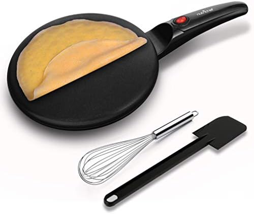 NutrichefElectric Griddle Crepe Maker - Pan Style Hot Plate Cooktop with ON/OFF Switch, Nonstick Coating, Automatic Temperature Control & Plug-in Operation for Kitchen & Countertop - PKCRM08