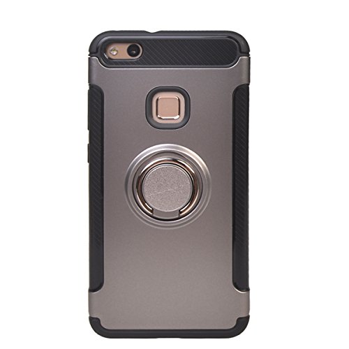 huawei p10 Lite Funda COOLKE Doble Capa TPU   PC Shockproof Anti-rasgu  os tel  fono caso protecci  n C  scara Cover de 360 Rotating Ring Grip Stand Holder para huawei p10 Lite - Gris